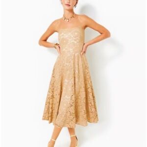 Lilly Pulitzer Aubrianna Strapless Lace Dress in Gold